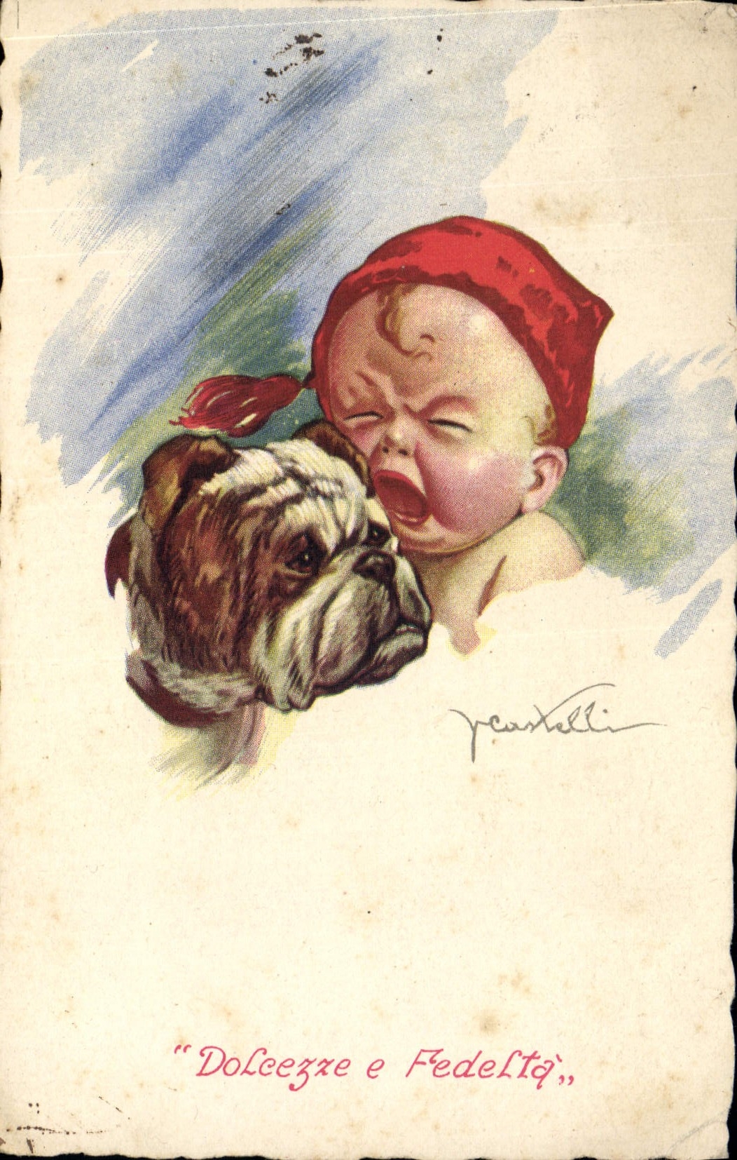 CPA Fantaisie Illustrateur Enfant Chien Bouledogue