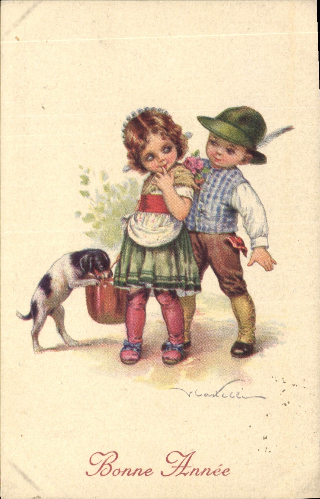 CPA Fantaisie Illustrateur Enfants Chien
