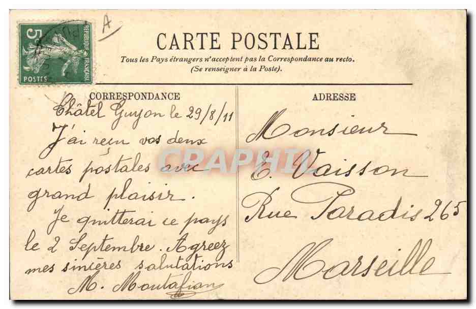CPA Folklore Auvergne Paysans — Verso