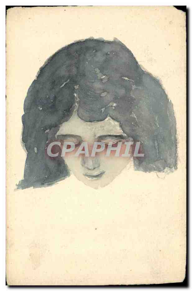Portrait de femme — dessin à l'encre — carte postale