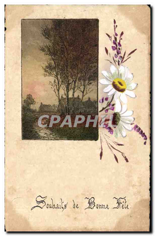 Paysage d'hiver — Souhaits de Bonne Fête — carte postale décorée de fleurs