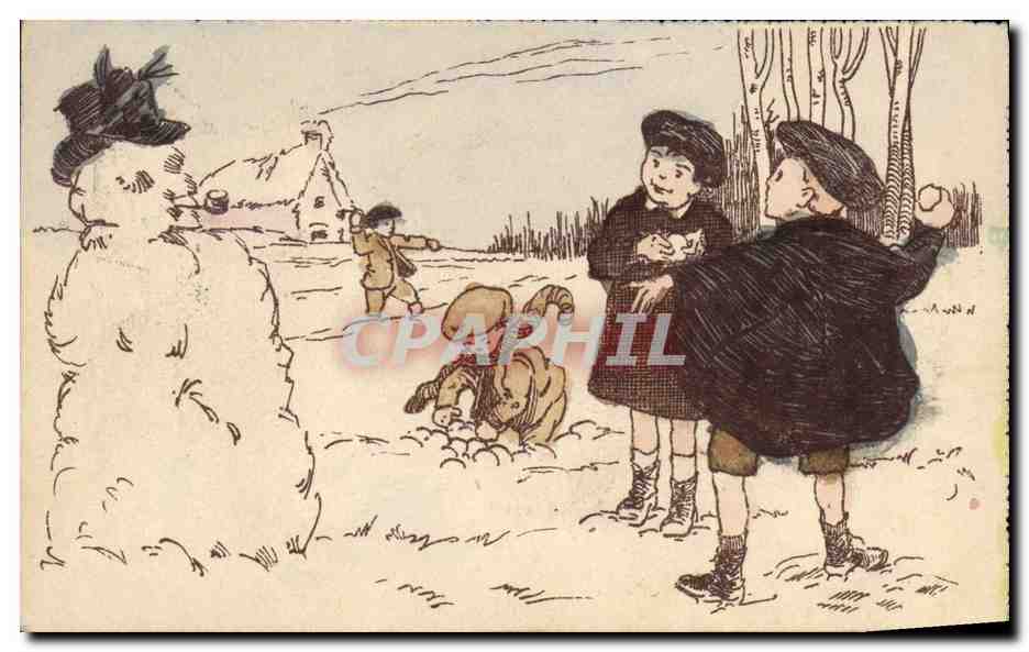 Enfants jouant dans la neige — Édition Bourgeois Aîné, Paris