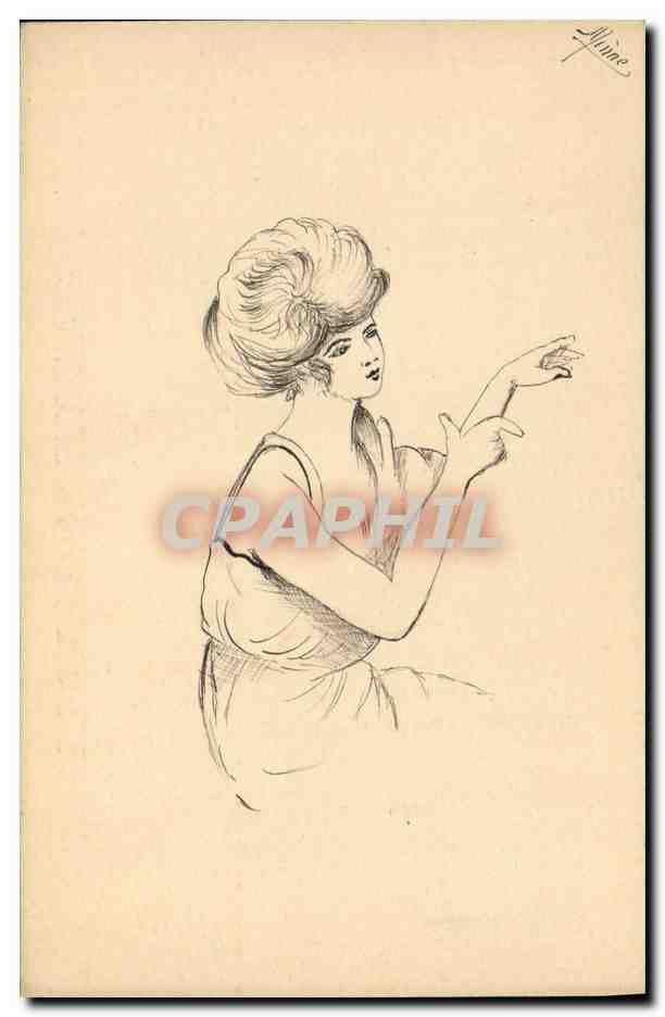 Jeune femme en robe — dessin à l'encre — signé 'Minire'