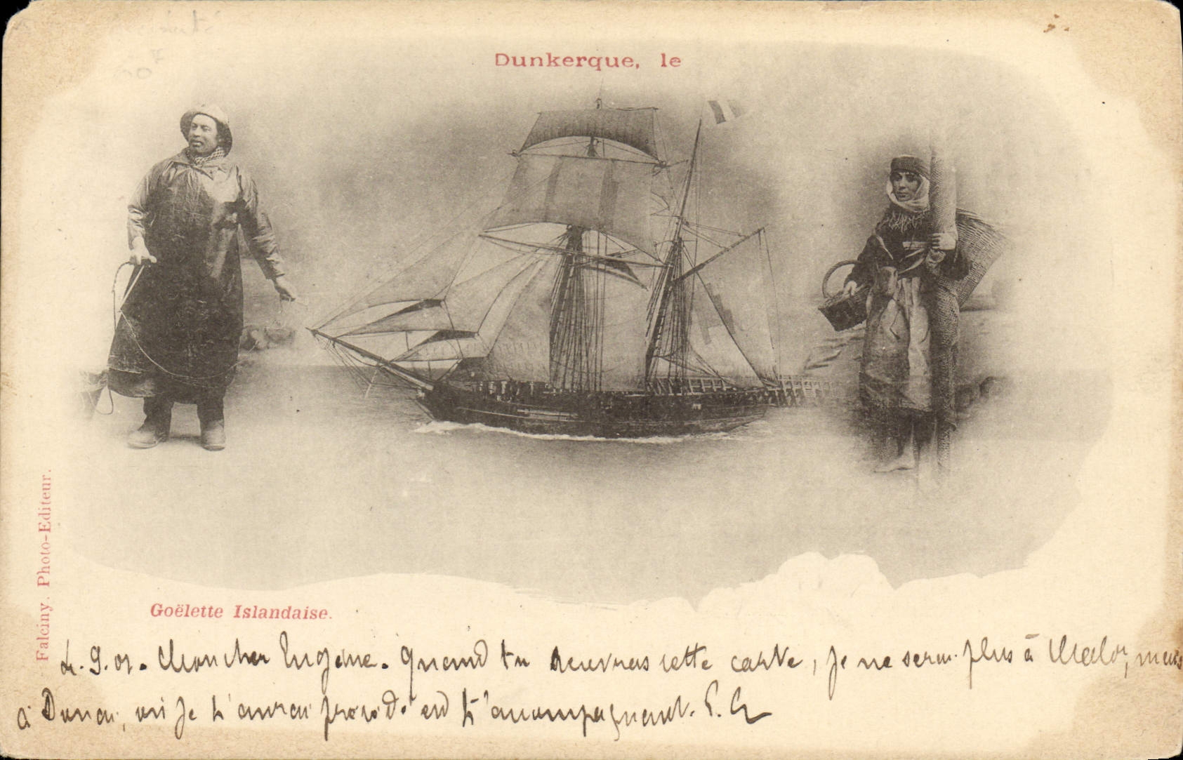 Antike Ansichtskarte Fischboot Dunkerque isländische Goelette