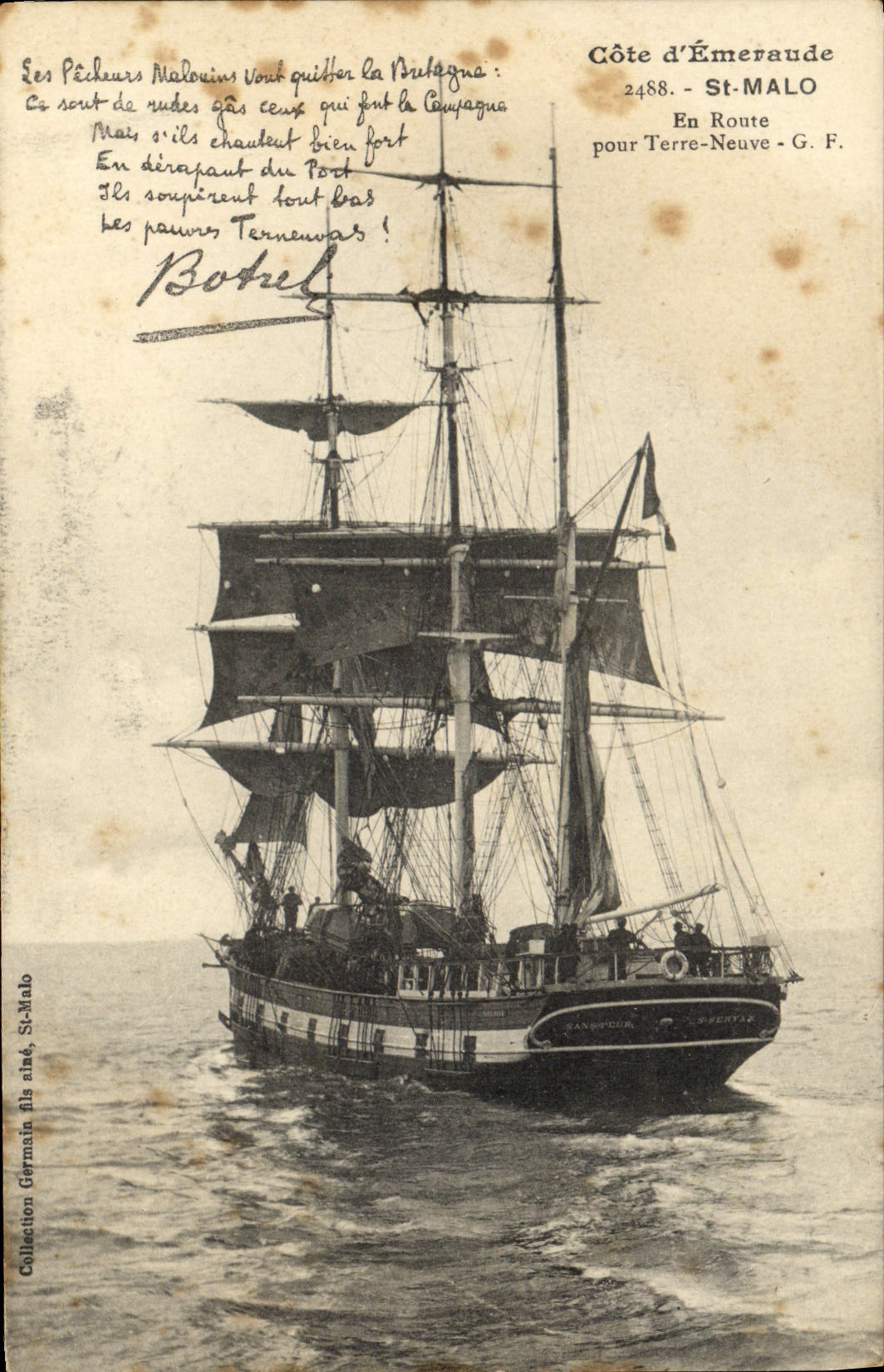 Navire à voile — Côte d'Émeraude — St-Malo, G.F. n°2488