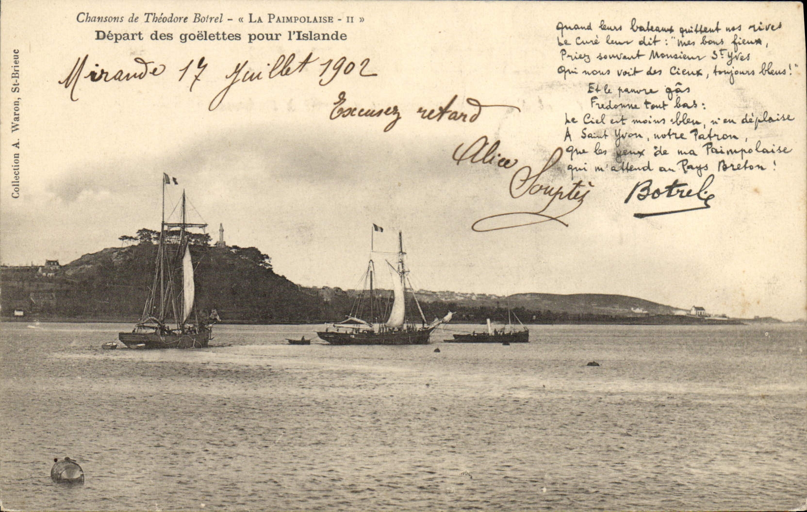 Départ des goélettes pour l'Islande — Chansons de Théodore Botrel — « La Paimpolaise - II » — Collection A. Waron, St-Brieuc