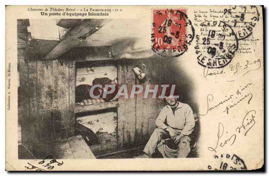CPA Bateau de peche Un poste d'equipage islandais Chanson de Theodore Botrel La paimpolaise