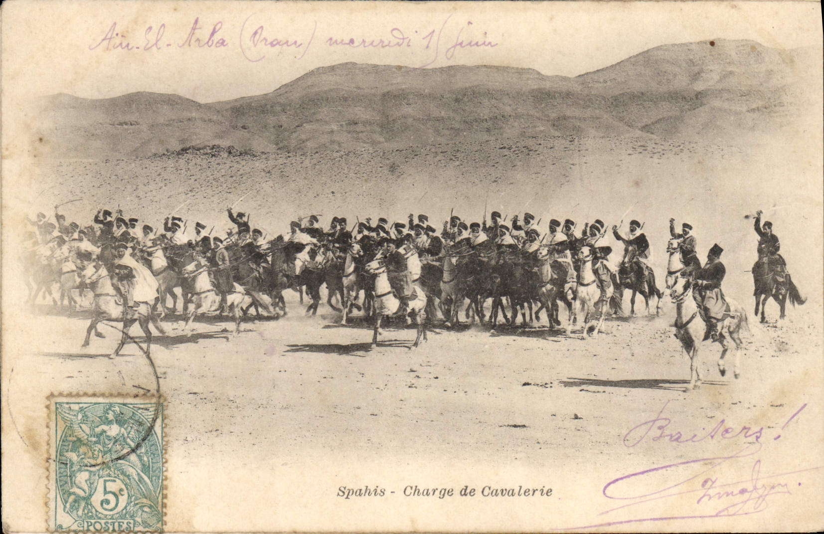 Spahis - Charge de Cavalerie — Aïn El Traba (Tunisie) — éditeur inconnu, n° de série non visible