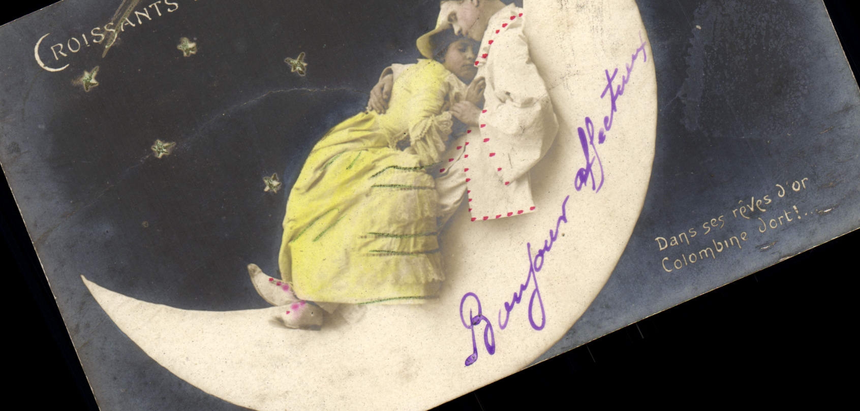 CPA Fantaisie Lune Femme Croissants de lune