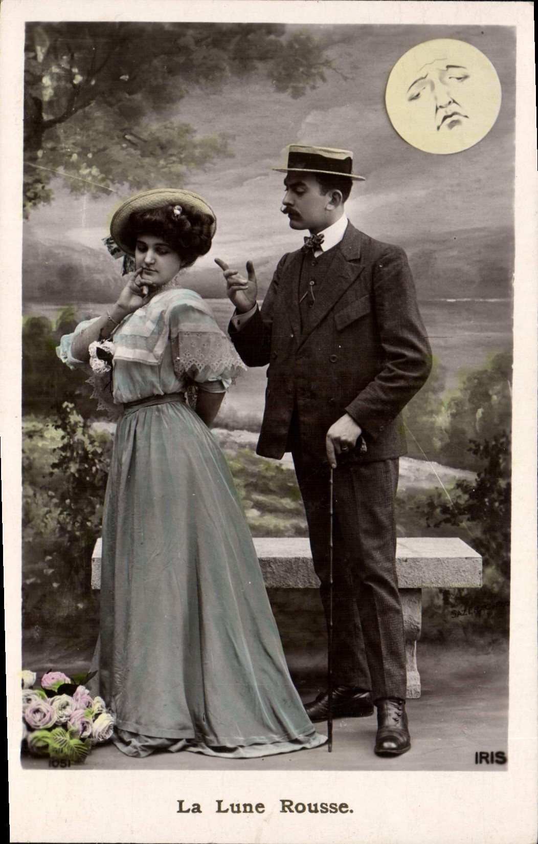 La Lune Rousse — scène avec couple et lune anthropomorphique — éditeur IRIS, n° 1051