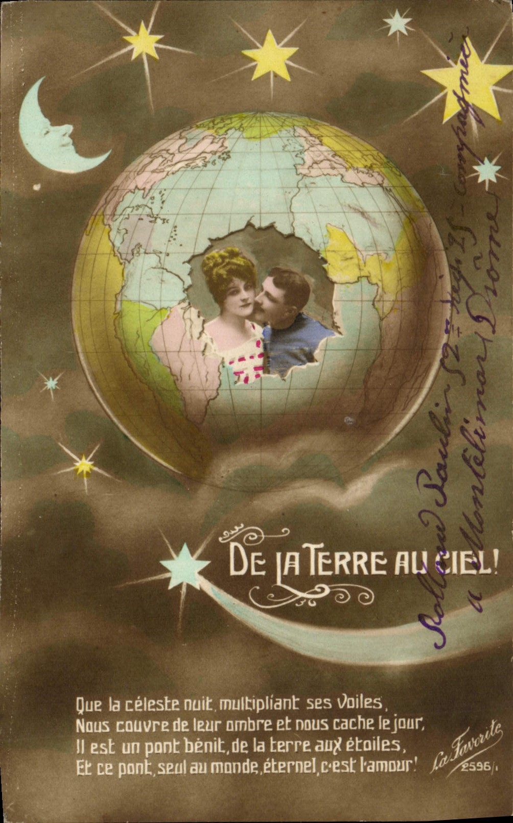 CPA Fantaisie Lune Femme De la terre au ciel