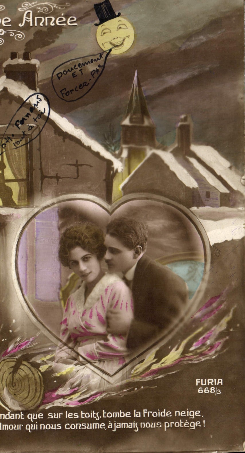CPA Fantaisie Lune Femme Coeur