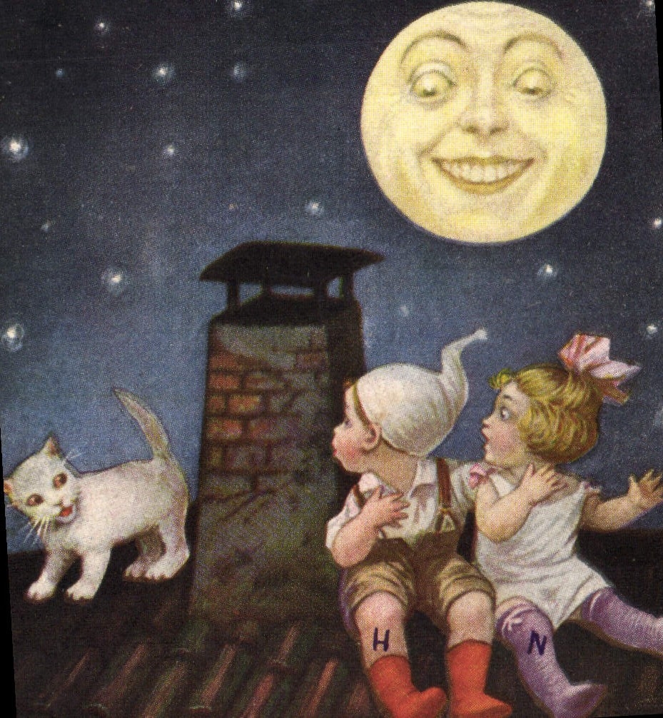 CPA Fantaisie Lune Enfants Chat
