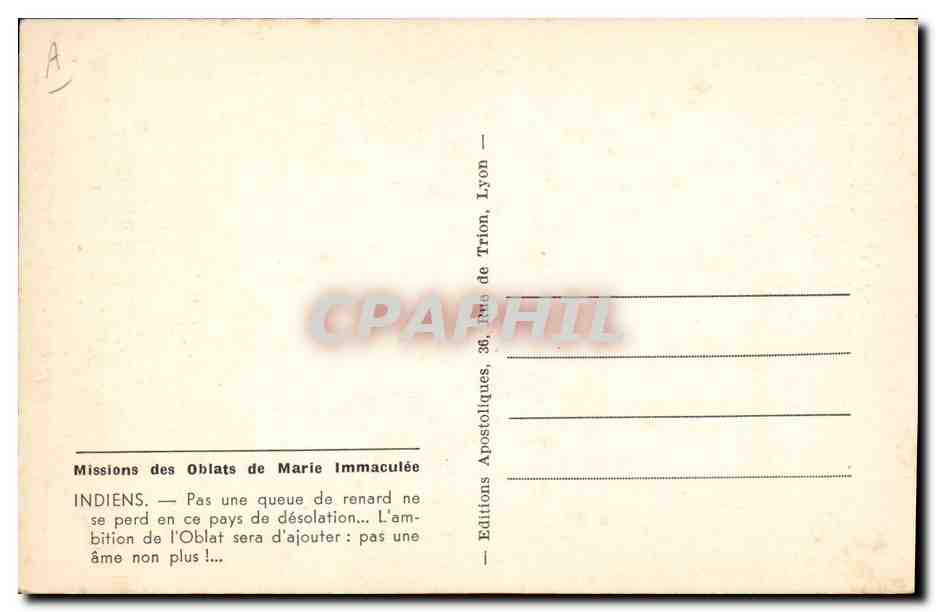 Missionnaire dans la forêt enneigée — Missions des Oblats de Marie Immaculée — Éditions Apostoliques, Lyon — Rückseite