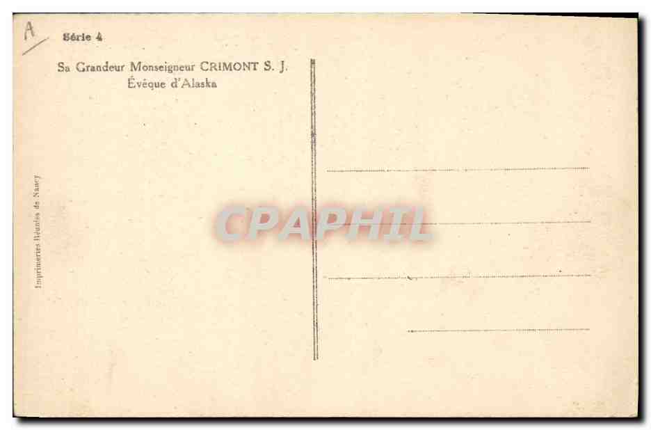 CPA Polaire Sa grandeur Monseigneur Crimont SJ Eveque d'Alaska — Rückseite