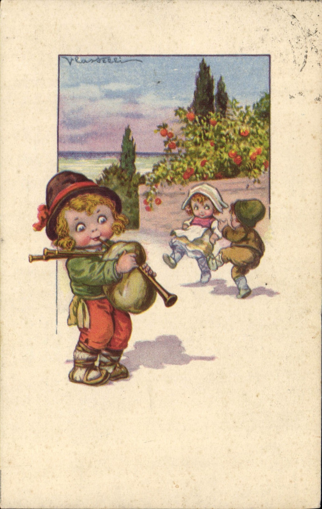 CPA Fantaisie Illustrateur Enfants Cornemuse