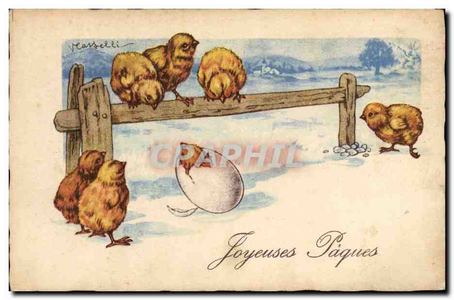 CPA Fantaisie Illustrateur Poussins Paques