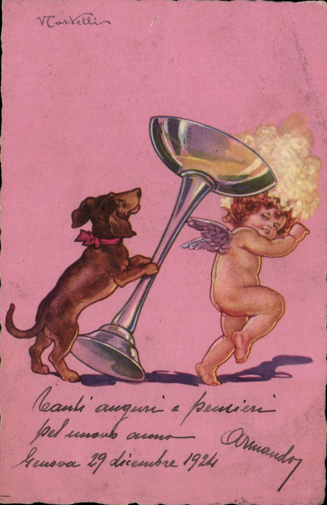 CPA Fantaisie Illustrateur Ange Chien 
