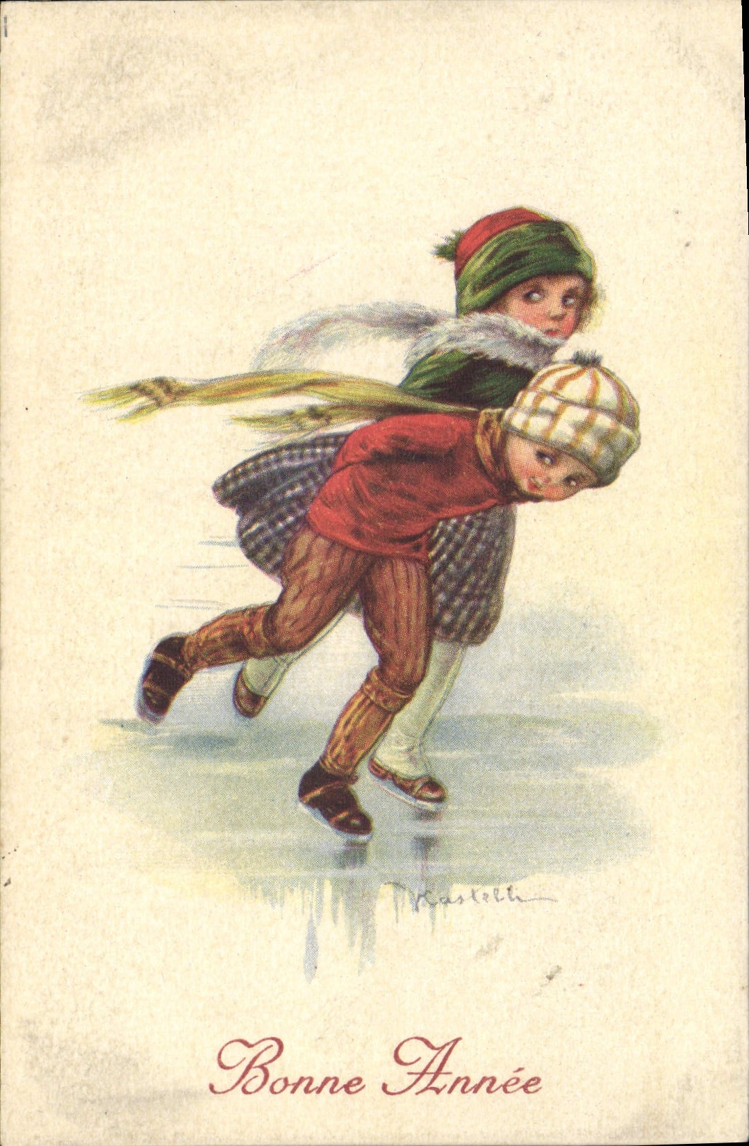 CPA Fantaisie Illustrateur Enfants Patins a glace