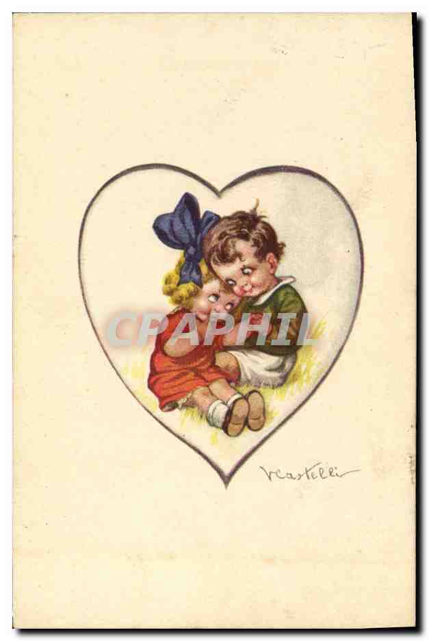CPA Fantaisie Illustrateur Enfants Coeur