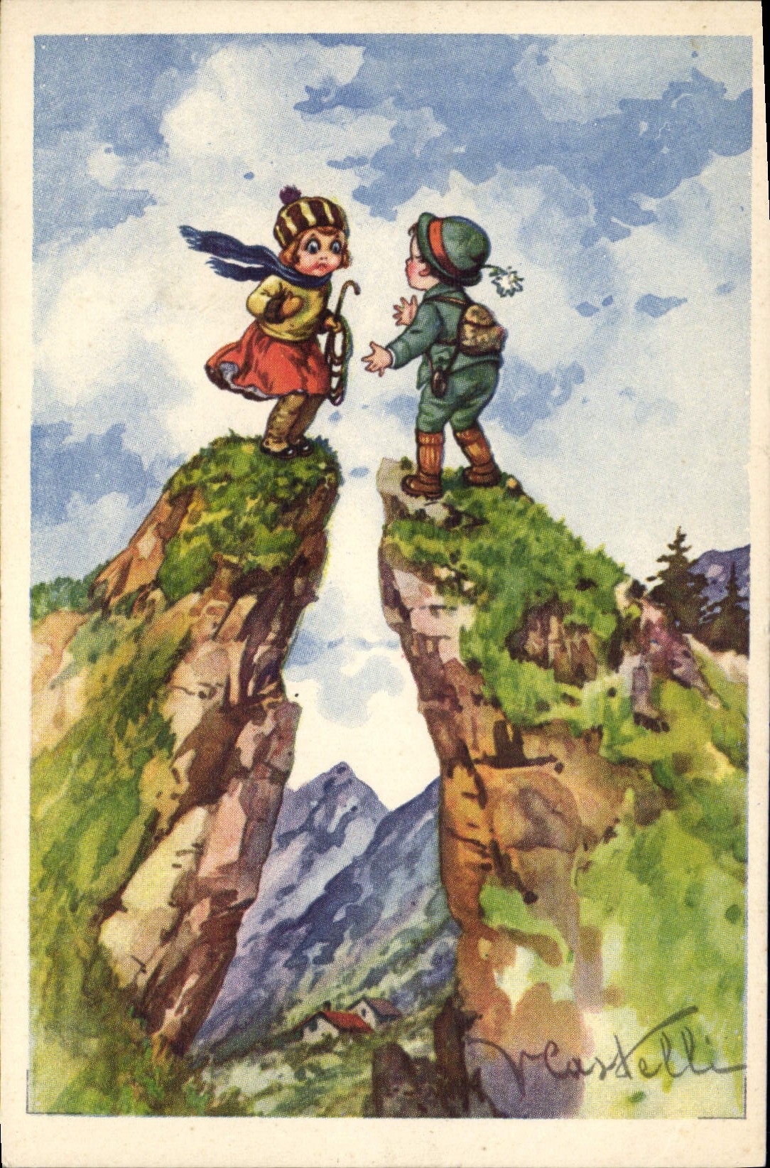 CPA Fantaisie Illustrateur Enfants Alpinisme