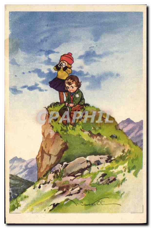 CPA Fantaisie Illustrateur Enfants Alpinisme