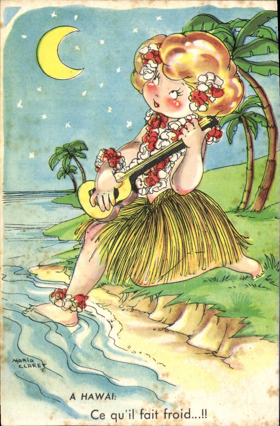 CPA Fantaisie Illustrateur Enfant A Hawai Ce qu'il fait froid