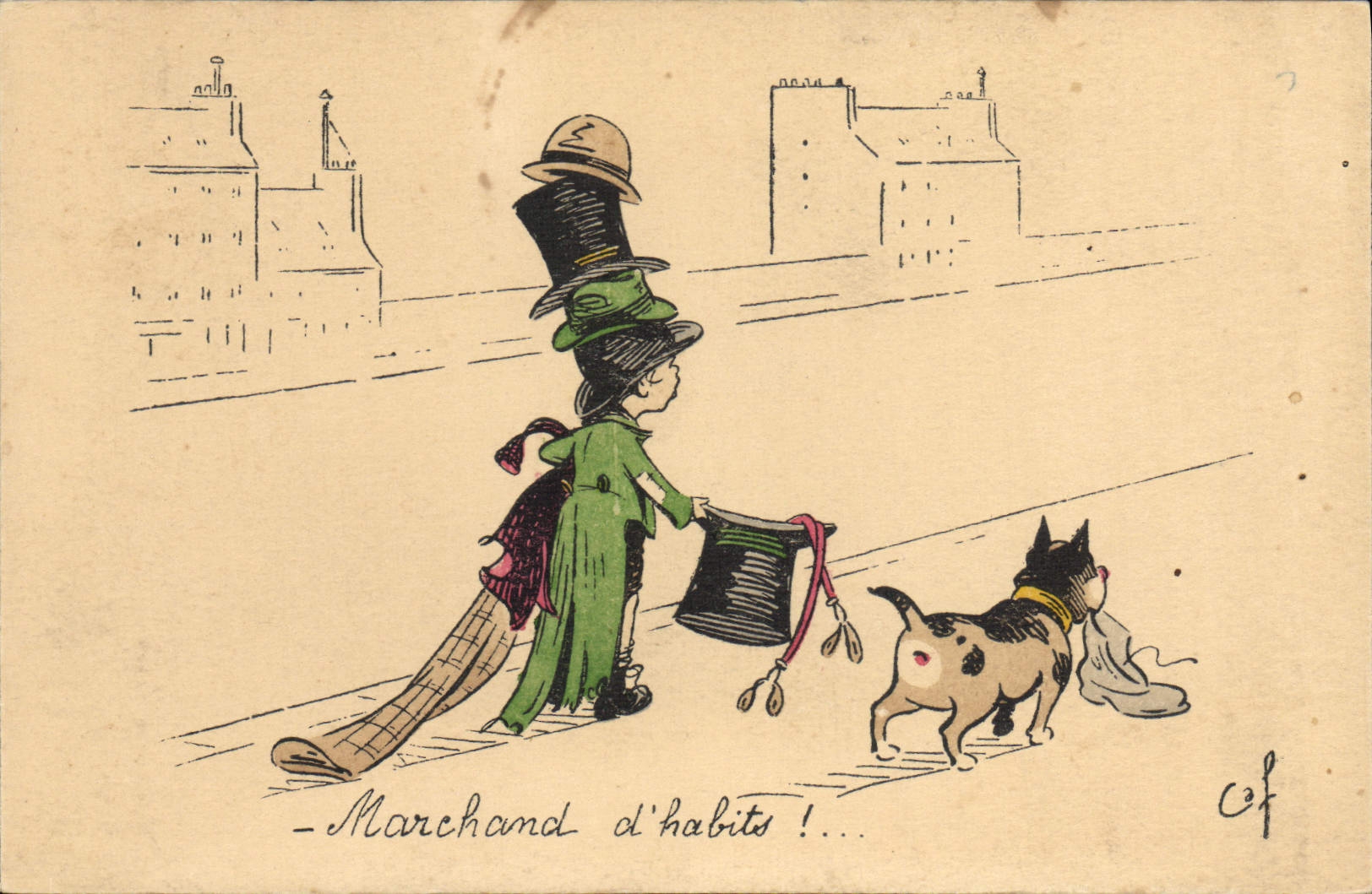 CPA Fantaisie Illustrateur Enfant Marchand d'habits Chien