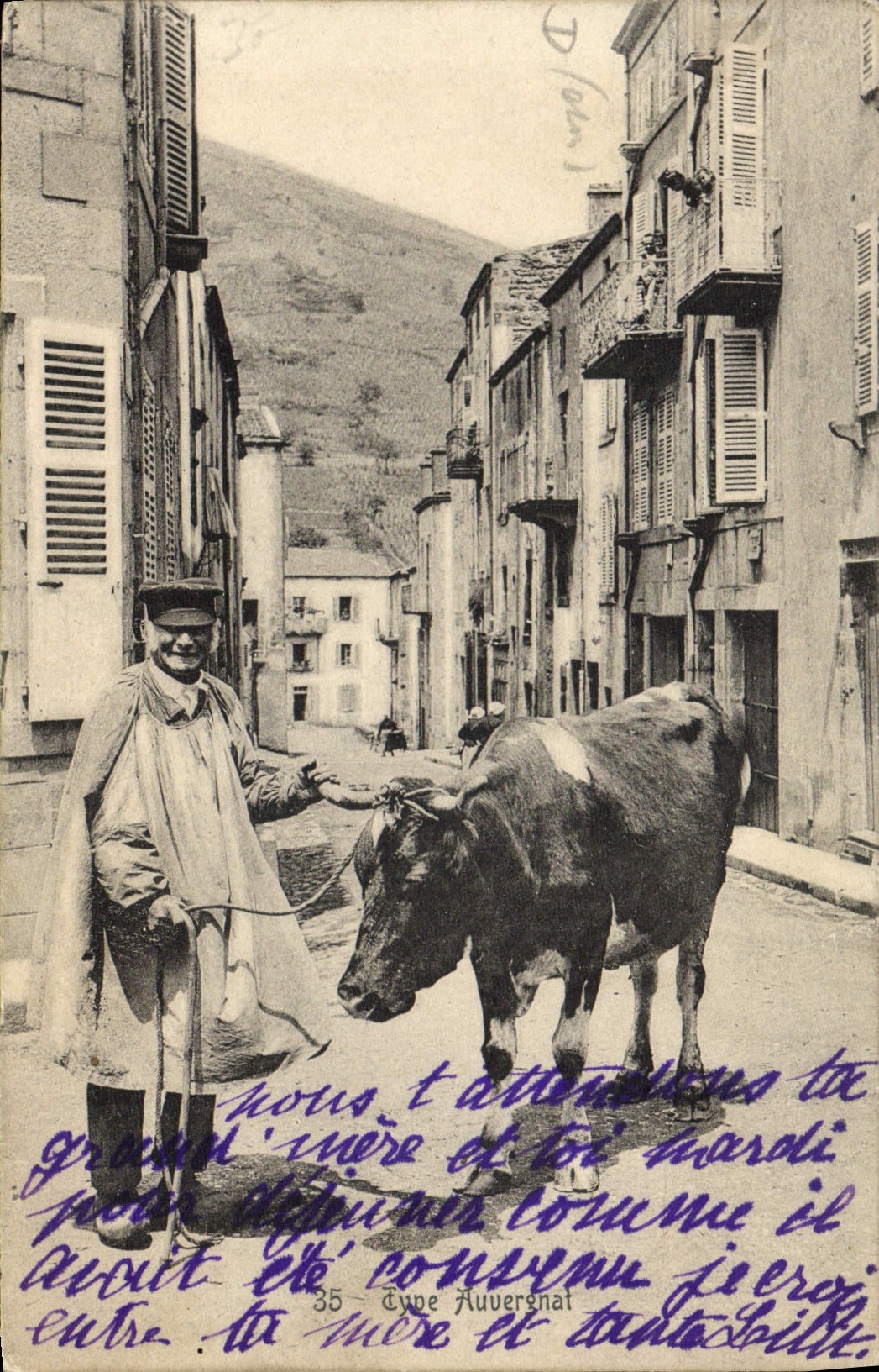 CPA Folklore Type Auvergnat Vache 