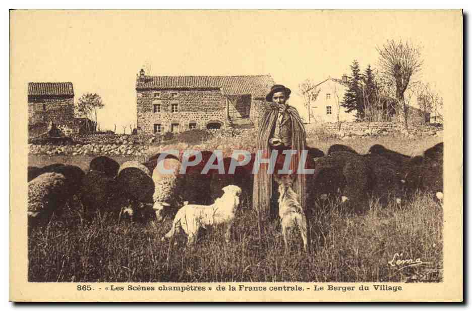 CPA Folklore Les Scenes champetres de la France centrale Le berger du village Chie Moutons