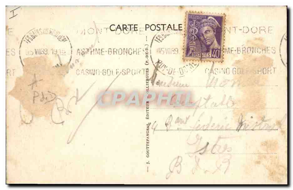 CPA Auvergne la dent du marais ou saut de la pucelle  — Rückseite