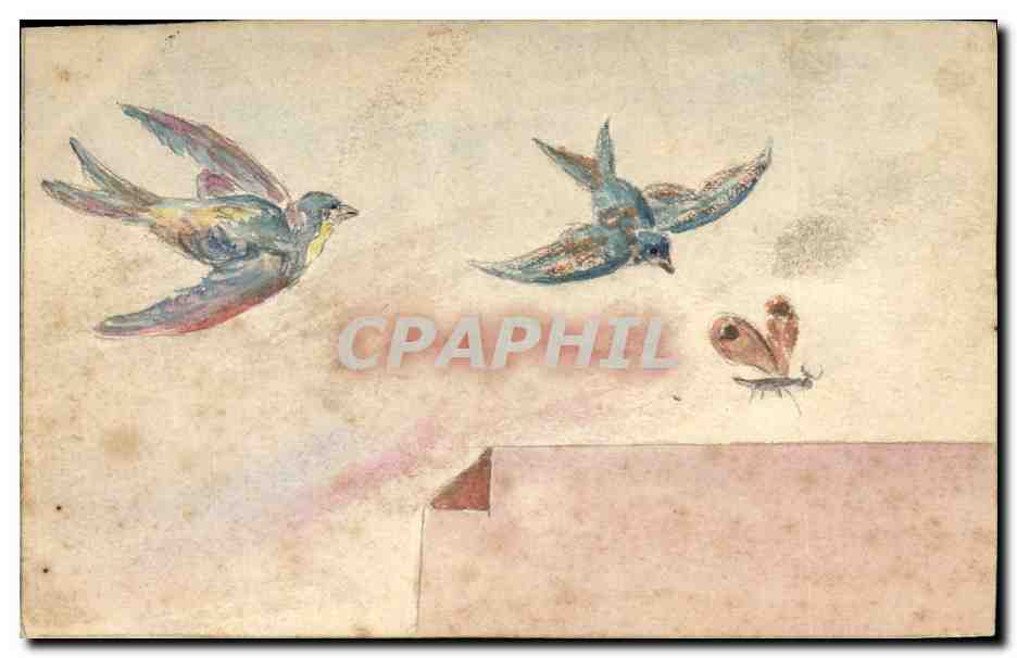 CPA Fantaisie (dessin a la main) Oiseaux