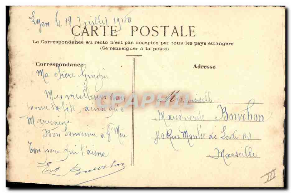 Fleurs — illustration à l'aquarelle — Lyon, 1916 — Verso