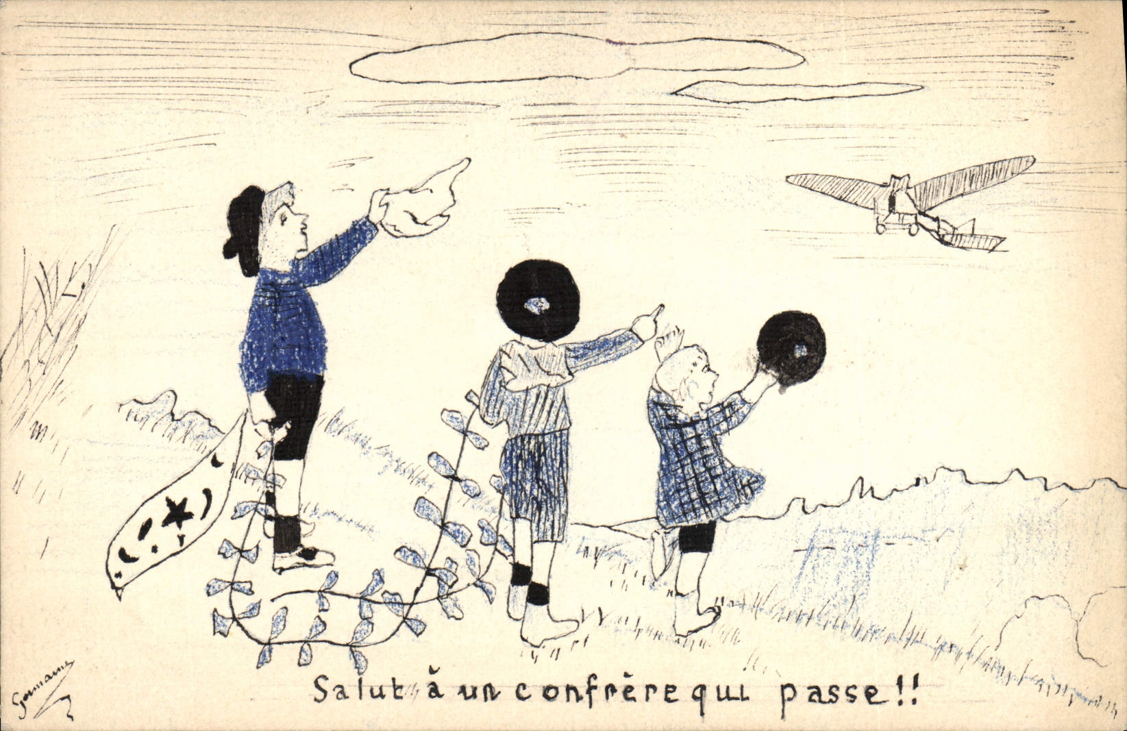 Salut à un confrère qui passe — dessin de G. Sommanna — éditeur non visible
