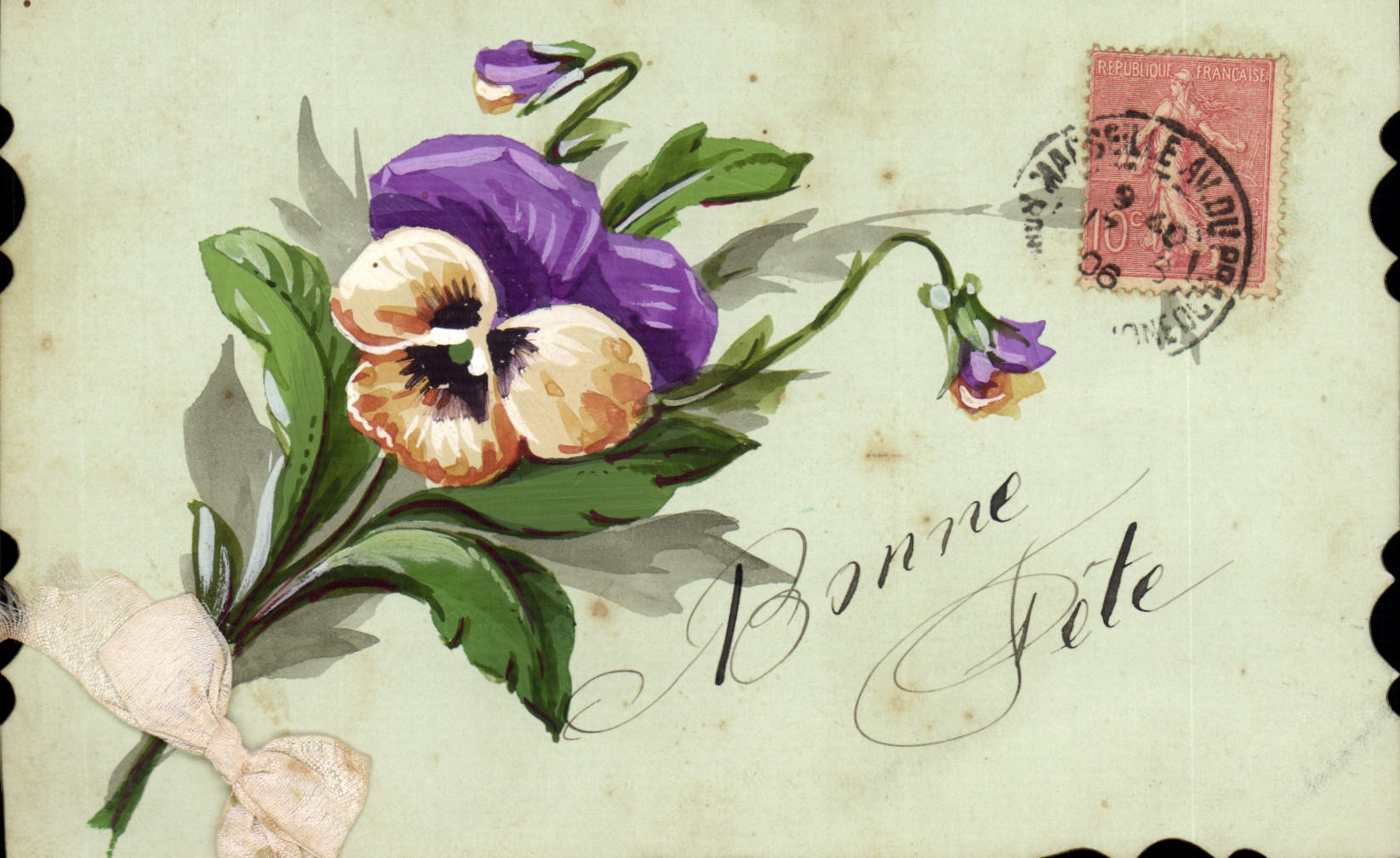 Fleurs de pensée — Bonne Fête — éditeur non visible, n° de série non lisible