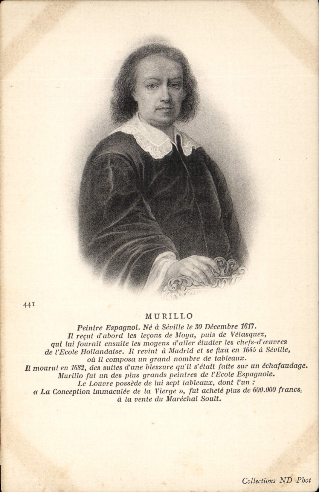 Murillo — Peintre espagnol, portrait gravé — Collections ND Phot, n° 441
