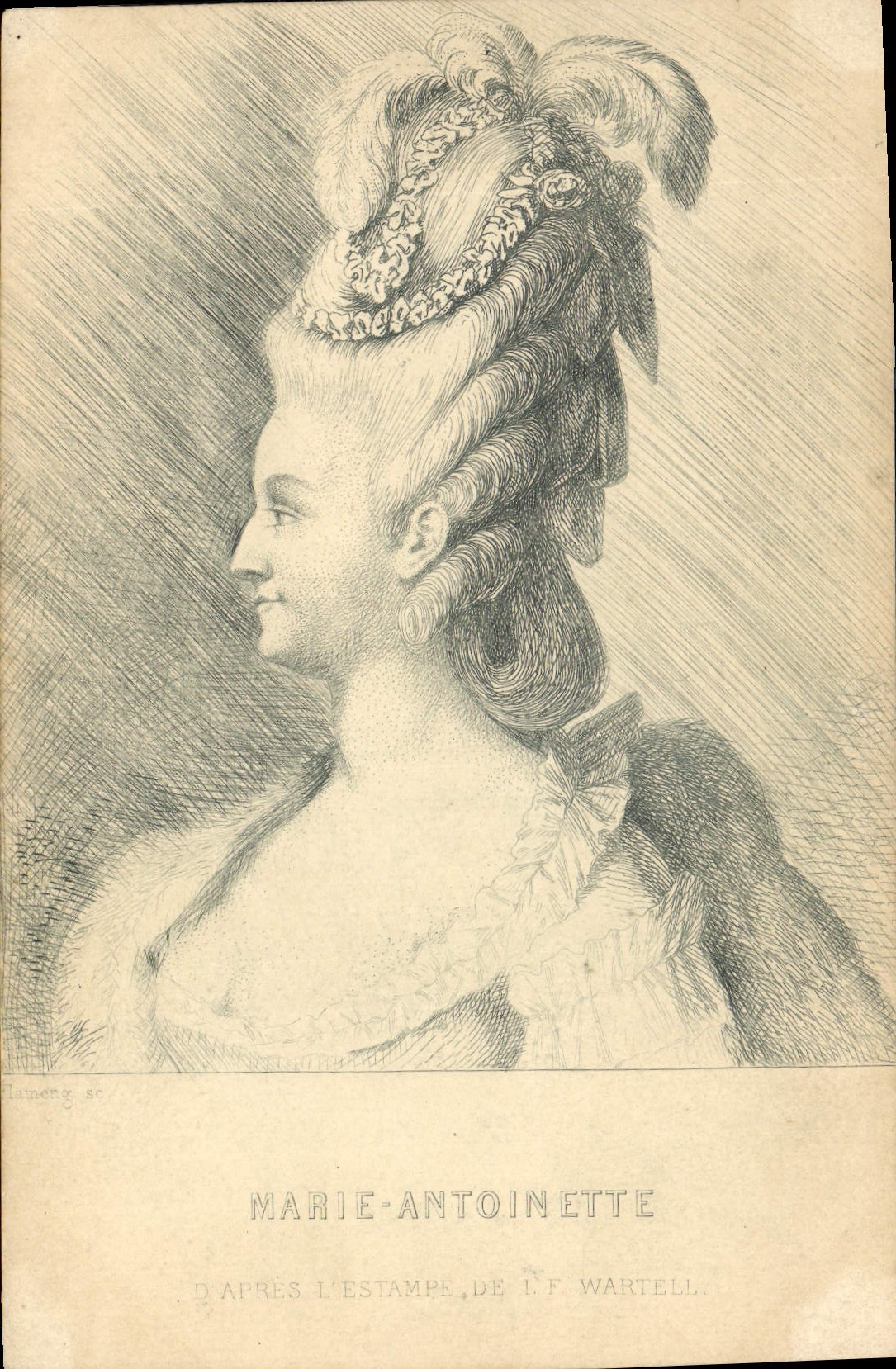 Marie-Antoinette — profil — gravure d'après l'estampe de J.F. Wartell