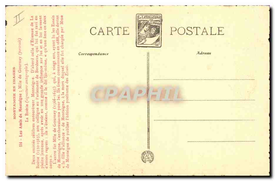 CPA Les amis de Montaigne Mlle de Gournay La Boetie — Rückseite