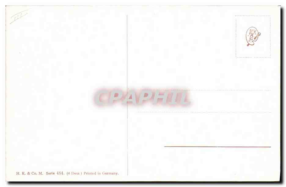 Chasse à courre — cavaliers en tenue rouge et chiens — H. K. & Co. M. Série 484 — Reverso