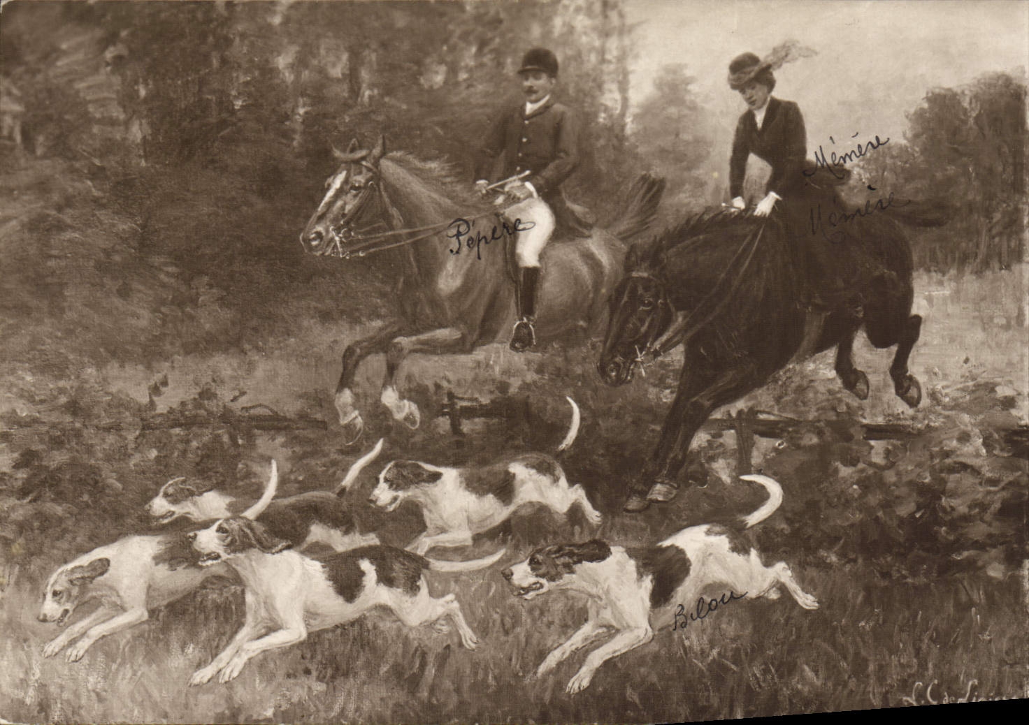 Chasse à courre — Père et Mère — Popere et Mémère — éditeur L. Cardin