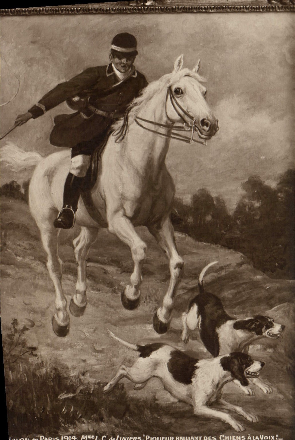 Piqueur ralliant des chiens à la voix — Mme L.C. de Liniers — Édition de Paris 1914