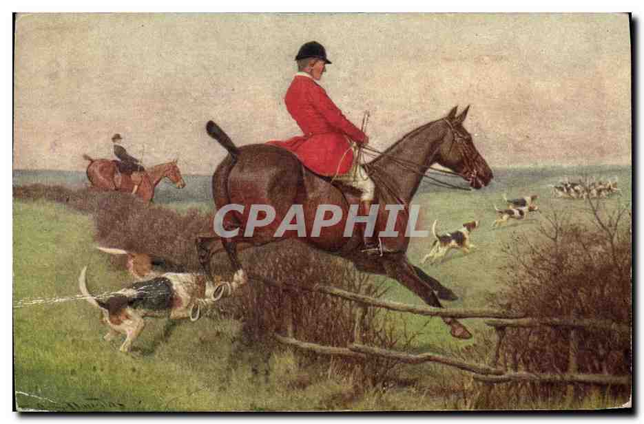 CPA Chiens Chien Chasse a courre Cavaliers