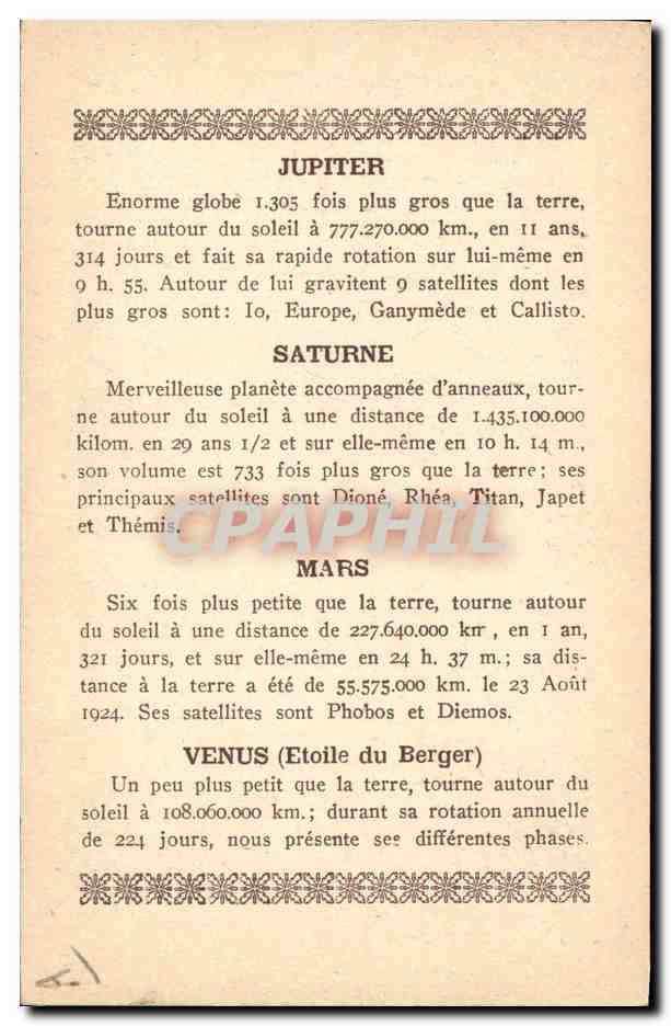 Les Planètes — Jupiter, Saturne, Mars, Vénus — éditeur CPAPHIL — Reverso