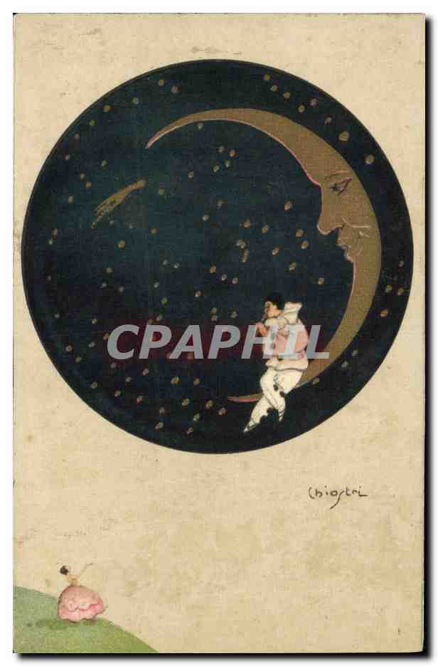 Jeune fille regardant la lune — illustration — Chigiotri