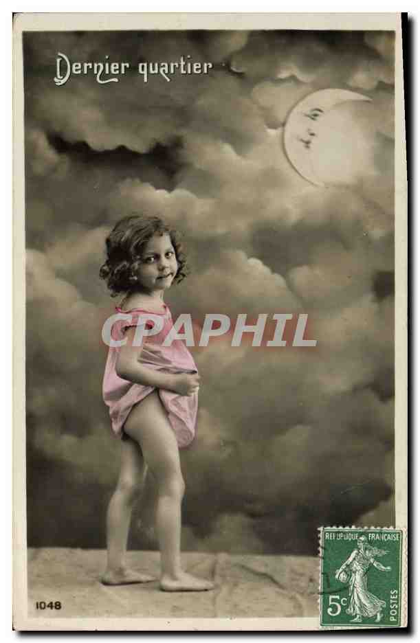 CPA Fantaisie Lune Enfant Dernier quartier
