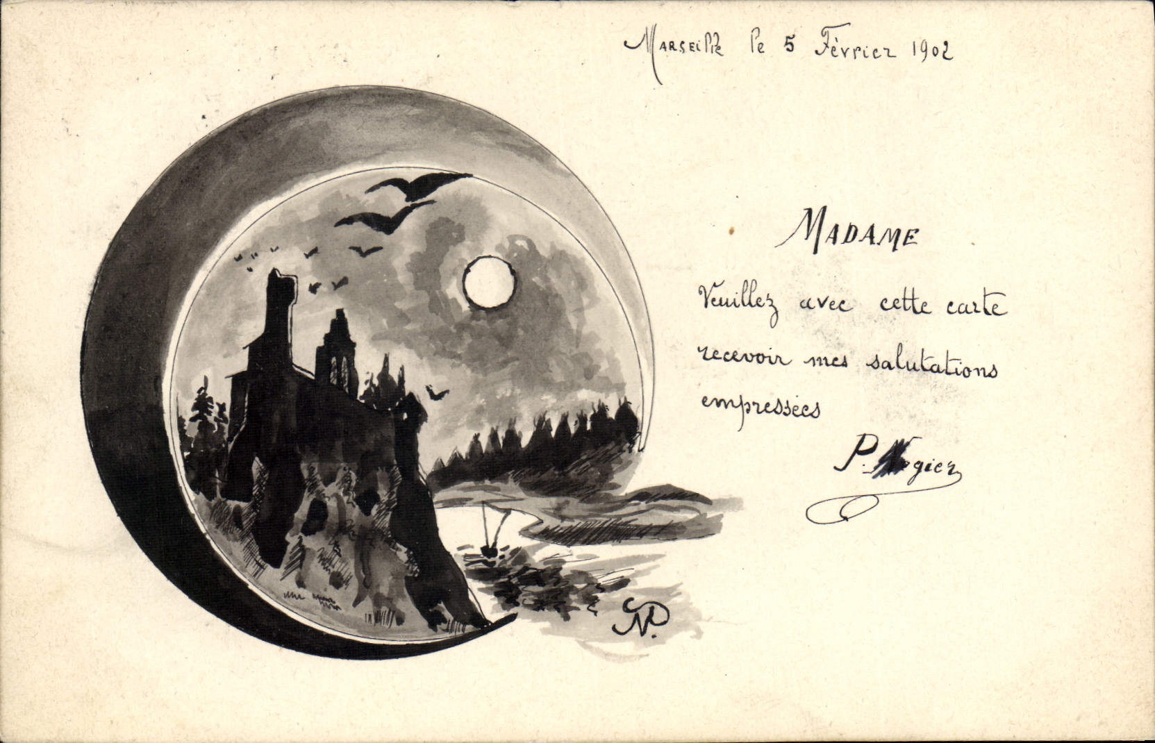Vista de un castillo en un cuarto de luna — Marsella — P. Plagier