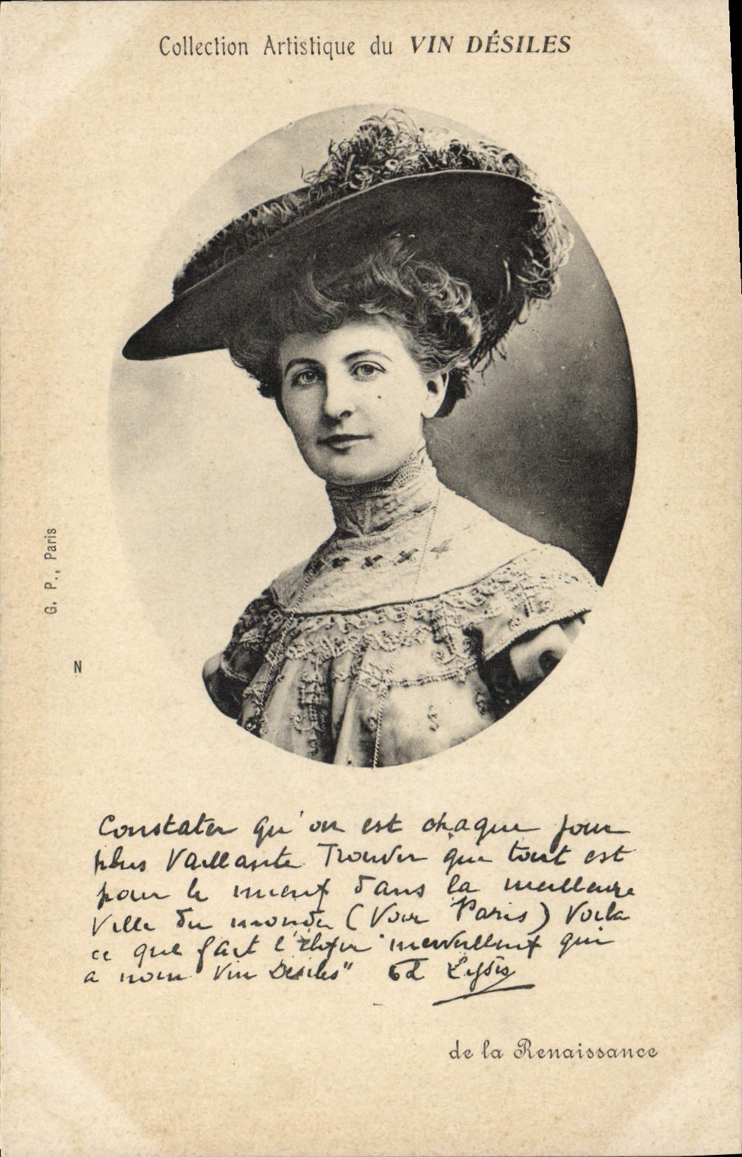 Portrait de femme — Collection Artistique du VIN DÉSILES — G. P. Paris, N