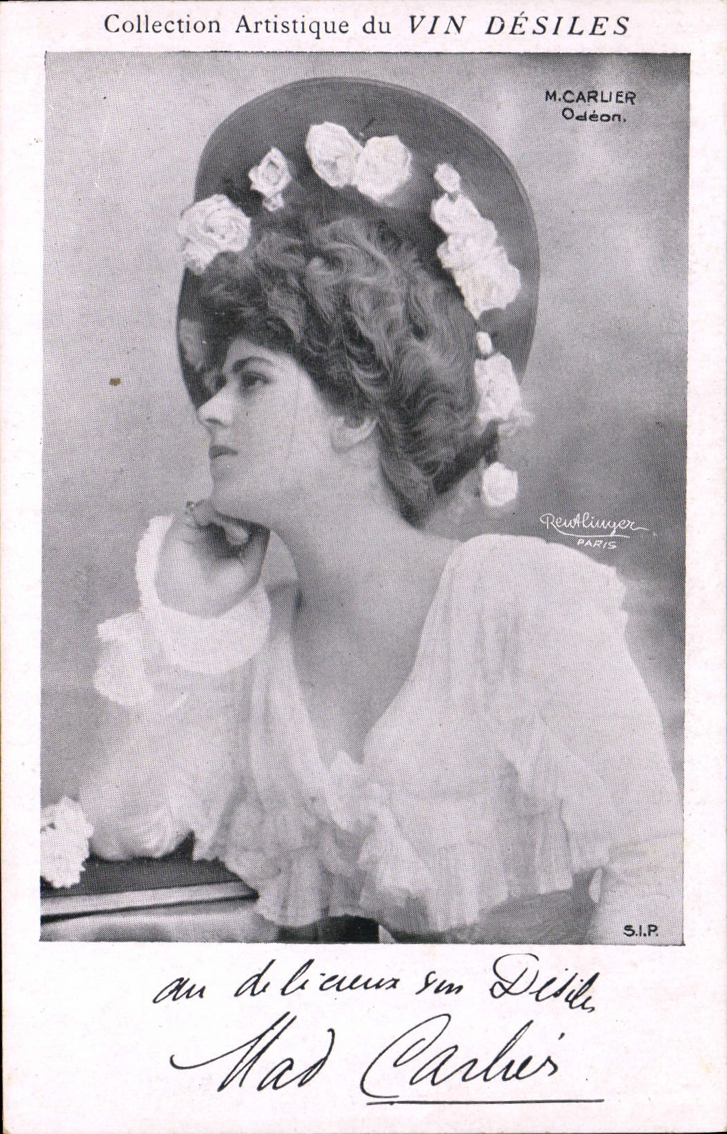 Femme au chapeau de fleurs — Collection Artistique du VIN DÉSILES — M. CARLIER, Odeón, Rewltinger, Paris