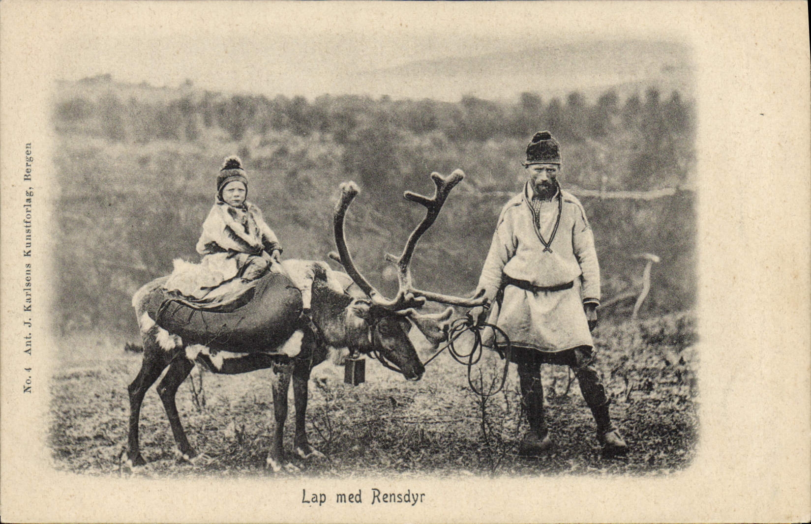 Lap med Rensdyr — Sujet : Lapland avec rennes — éditeur J. Karlsens Kunstforlag, Bergen, n°4