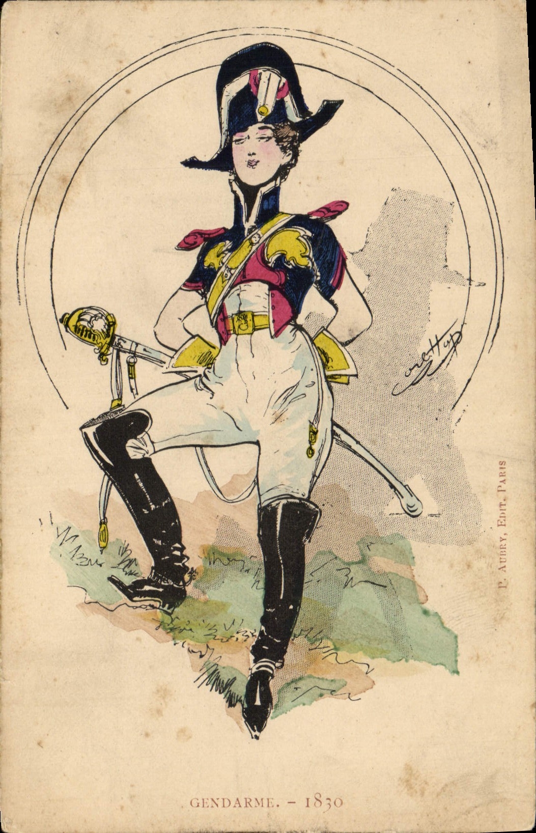 CPA Fantaisie Illustrateur Gendarme 1830 Militaria
